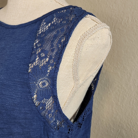 ✨️ Chaps Large Blue Lace Shoulder Sleeveless Tank Top - Picture 4 of 6
